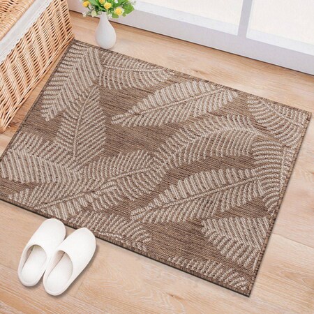 World Rug Gallery Distressed Palm Leaves Textured Flat Weave Indoor/Outdoor Area Rug 2' x 3' Brown 114BROWN2X3